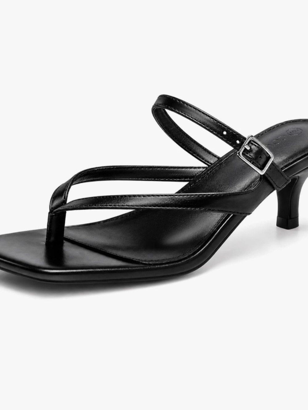 Contigo Black Strappy Toe-Post Kitten Heel Sandals